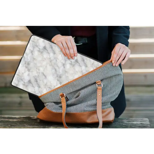 Grijs - Marmer - Gedetailleerd laptophoes neopreen klein 279 -tas