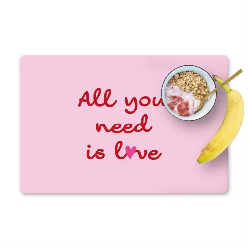 Tekst - Roze - Love - Hart Placemat vinyl groot -zzzproduct_Kitchenyeah-website