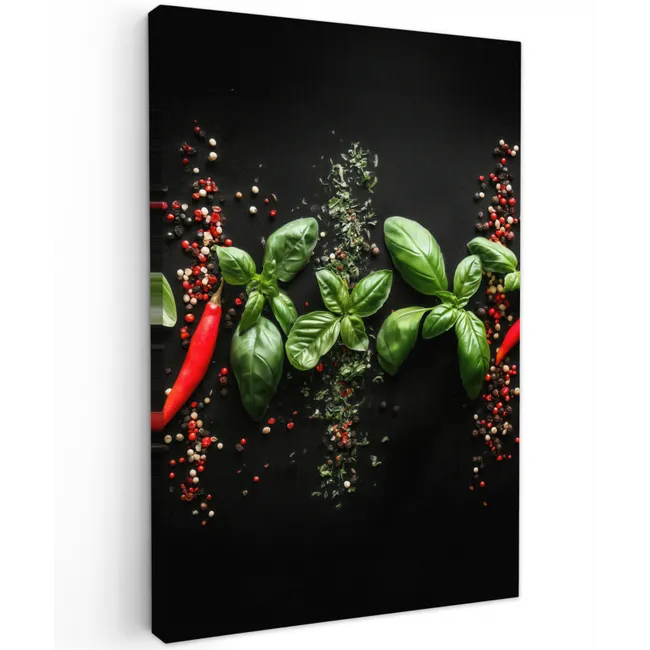Chilipepers - Basilicum - Blaadjes - Rood Tuinposter op houten frame 2 cm dik klein -3d