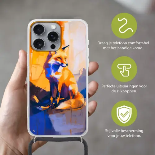 Vos - Oranje - Vormen - Abstract Hoesje iPhone 16 Pro Max met koord klein -sfeer2_NL