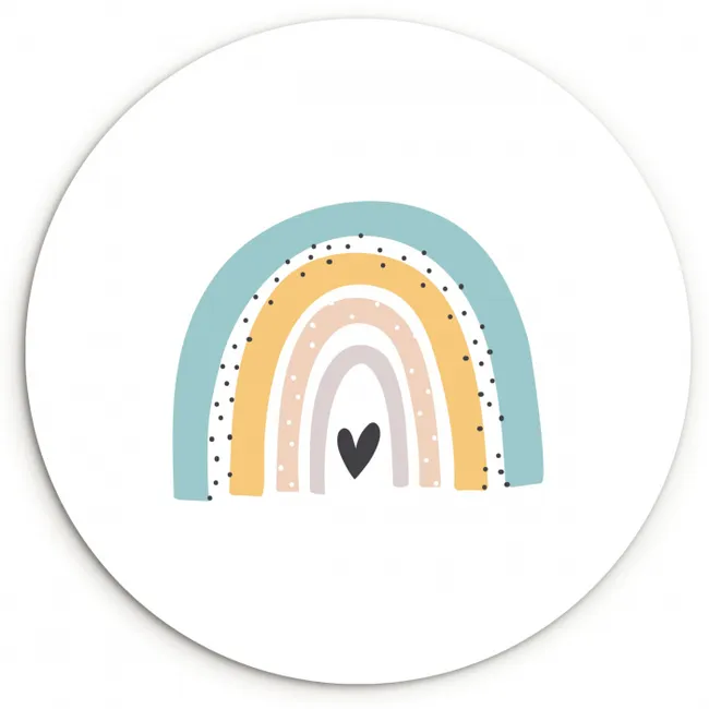 Regenboog - Meiden - Jongens - Hartje - Pastel Wandcirkel kunststof plaat 5mm dik klein -3d