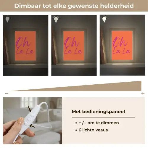 Oh la la - Oranje - Roze - Grafisch Light Box met kabel (Tafellamp) klein -USP_dimbaarNL
