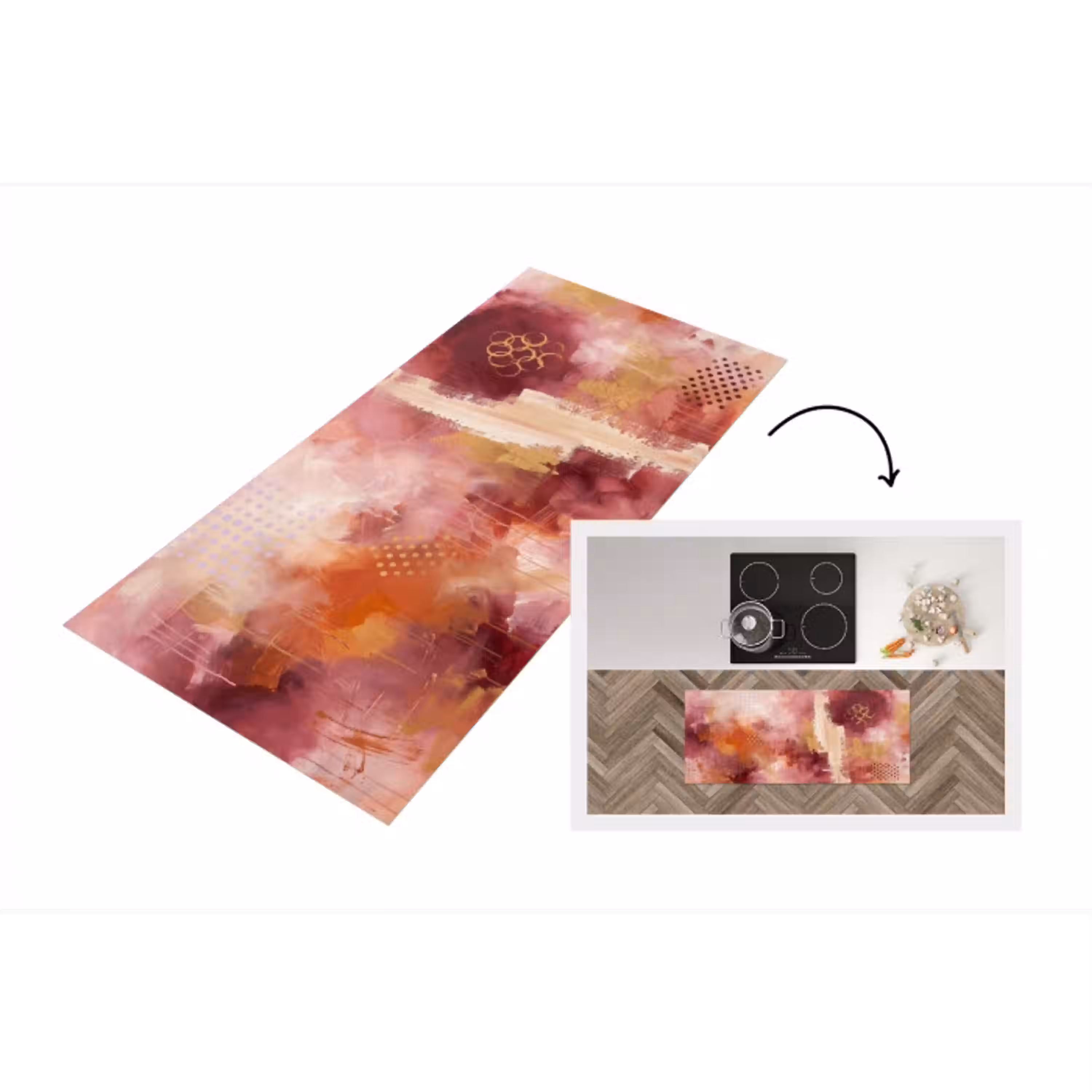 Abstract - Rood - Goud - Modern - Kunst Keukenloper - keukenmat middel -3d