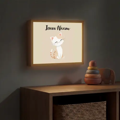 Kat - Kitten - Beige Light Box met batterij (Wandlamp kind) middel -sfeer5_kind