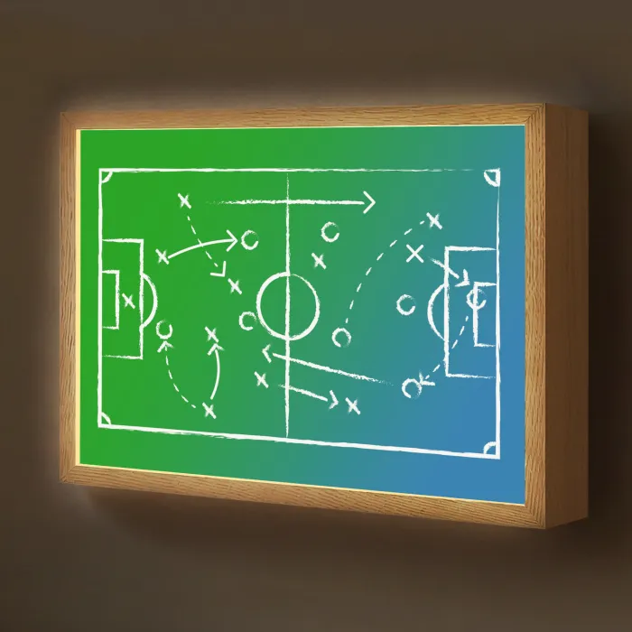 Voetbal - Tactiek - Spel - Groen - Blauw Light Box met batterij (Wandlamp kind) middel -z3d_website