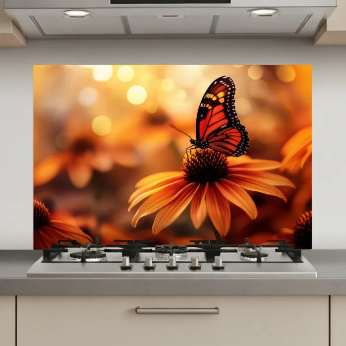 Vlinder - Bloemen - Oranje keuken achterwand spatscherm klein -3d_website