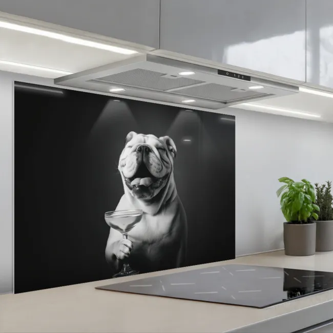 Spatscherm keuken - Buldog - Hond - Glas