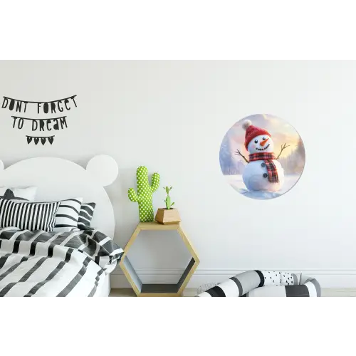 Sneeuwpop - Zonsondergang - Wit Wandcirkel aluminium klein -kinderkamer