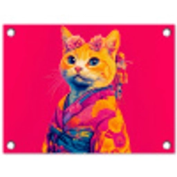 Kat - Kimono - Bloemen - Roze tuinposter los doek klein -3d