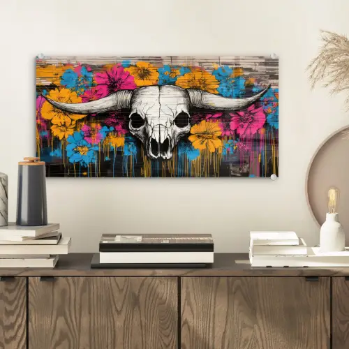 Schedel - Bloemen - Graffiti plexiglas 5mm klein -sfeer1