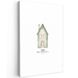 Huisje - Groen - Tekst - Liefdevol Tuinposter op houten frame 2 cm dik middel -3d