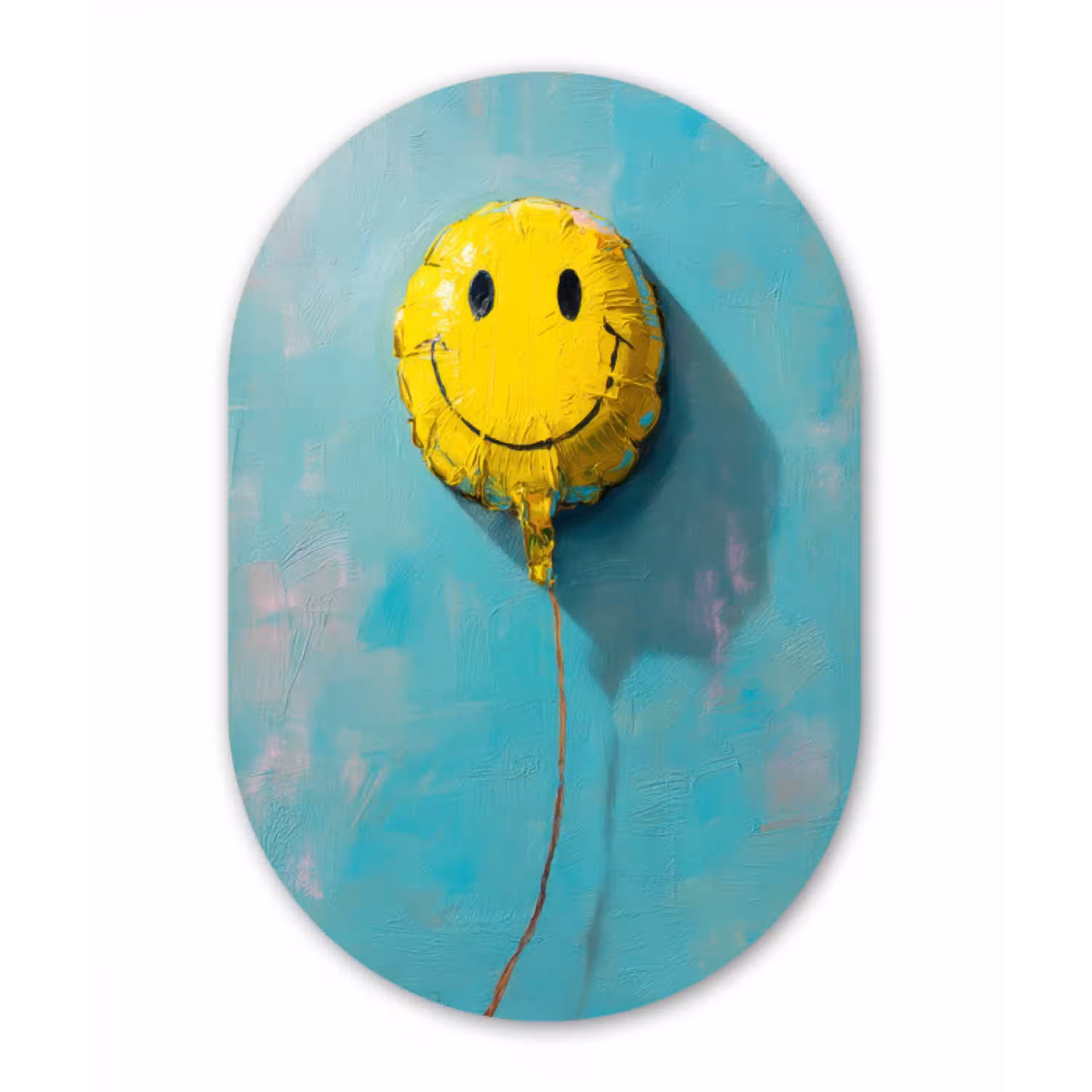 Ballon - Geel - Smiley Wandcirkel Ovaal Aluminium middel -3d