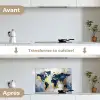 Wereldkaart - Blauw - Abstract keuken achterwand spatscherm klein -voor_na_FR