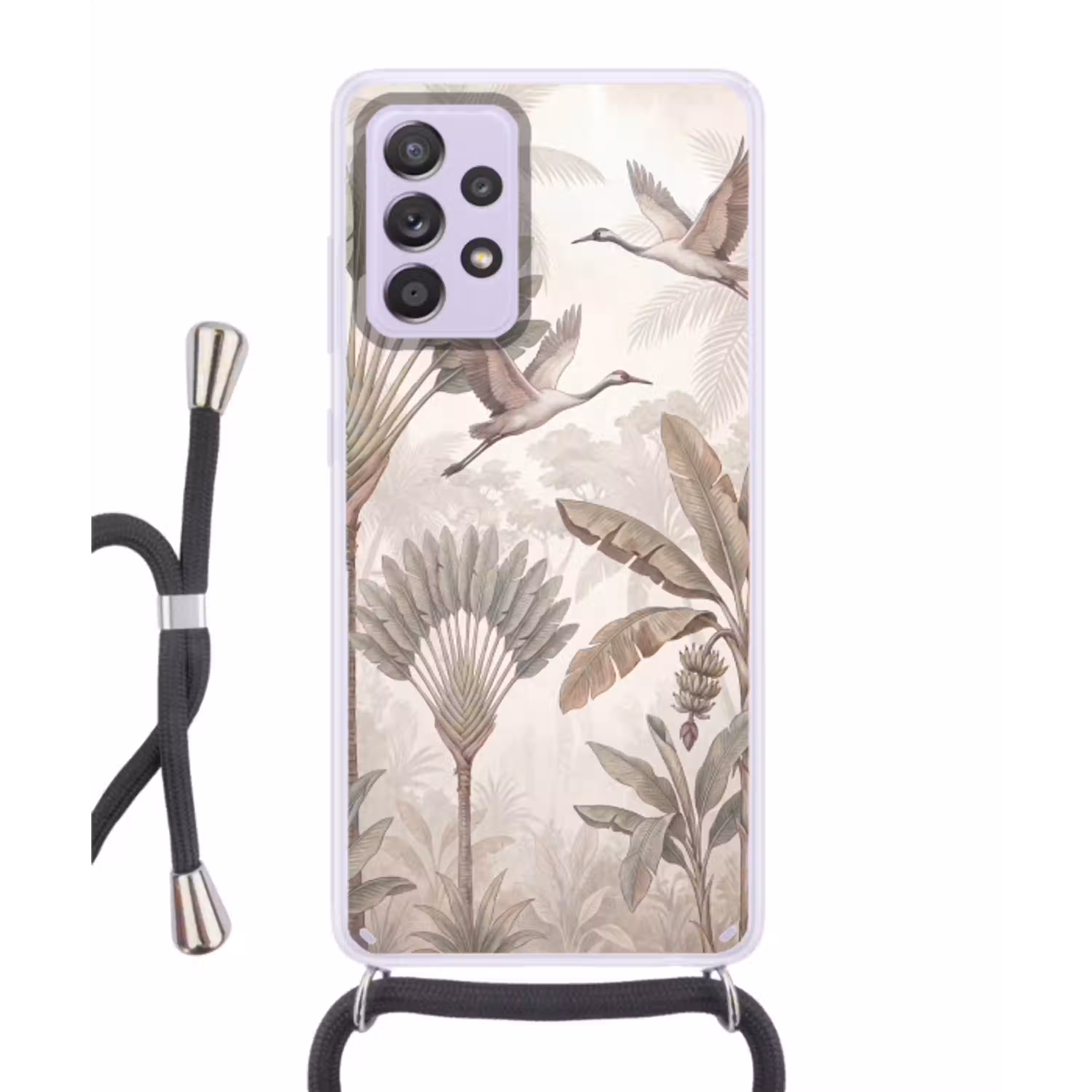 Vogel - Tropisch - Jungle - Natuur - Beige Hoesje Samsung Galaxy A52 5G met koord klein -3d