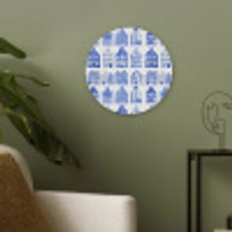 Patroon - Huizen - Blauw Akoestische PET Vilt - Rond klein 838 -sfeer2