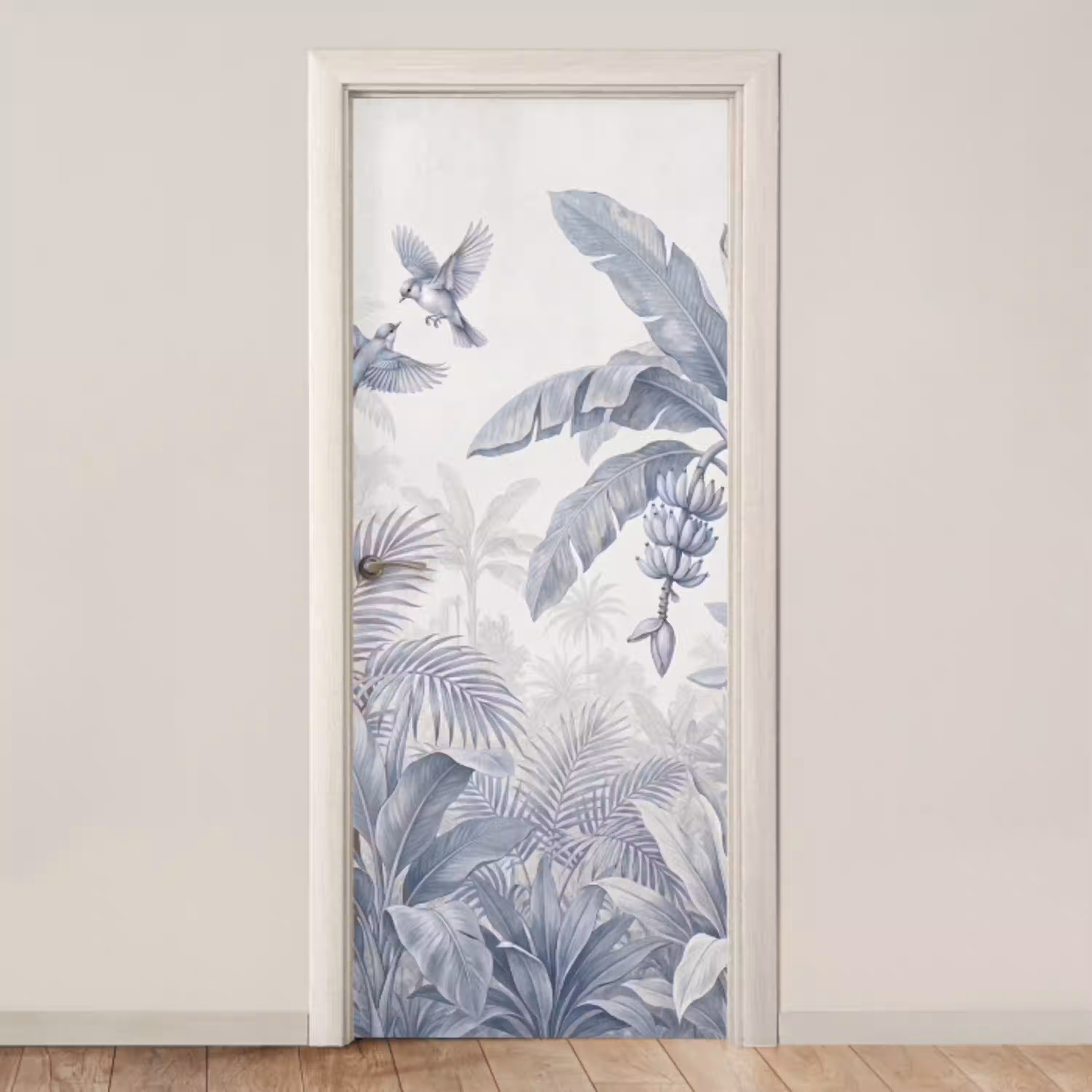 Natuur - Vogel - Jungle - Illustratie - Blauw deurposter klein -3d_beige