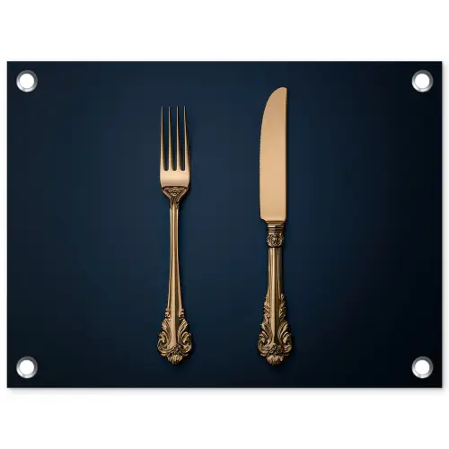 Bestek - Donkerblauw - Goud tuinposter los doek klein -3d
