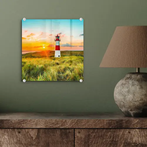 Vuurtoren - Natuur - Zon - Landschap - Gras - Strand - Zee plexiglas 5mm klein -sfeer3