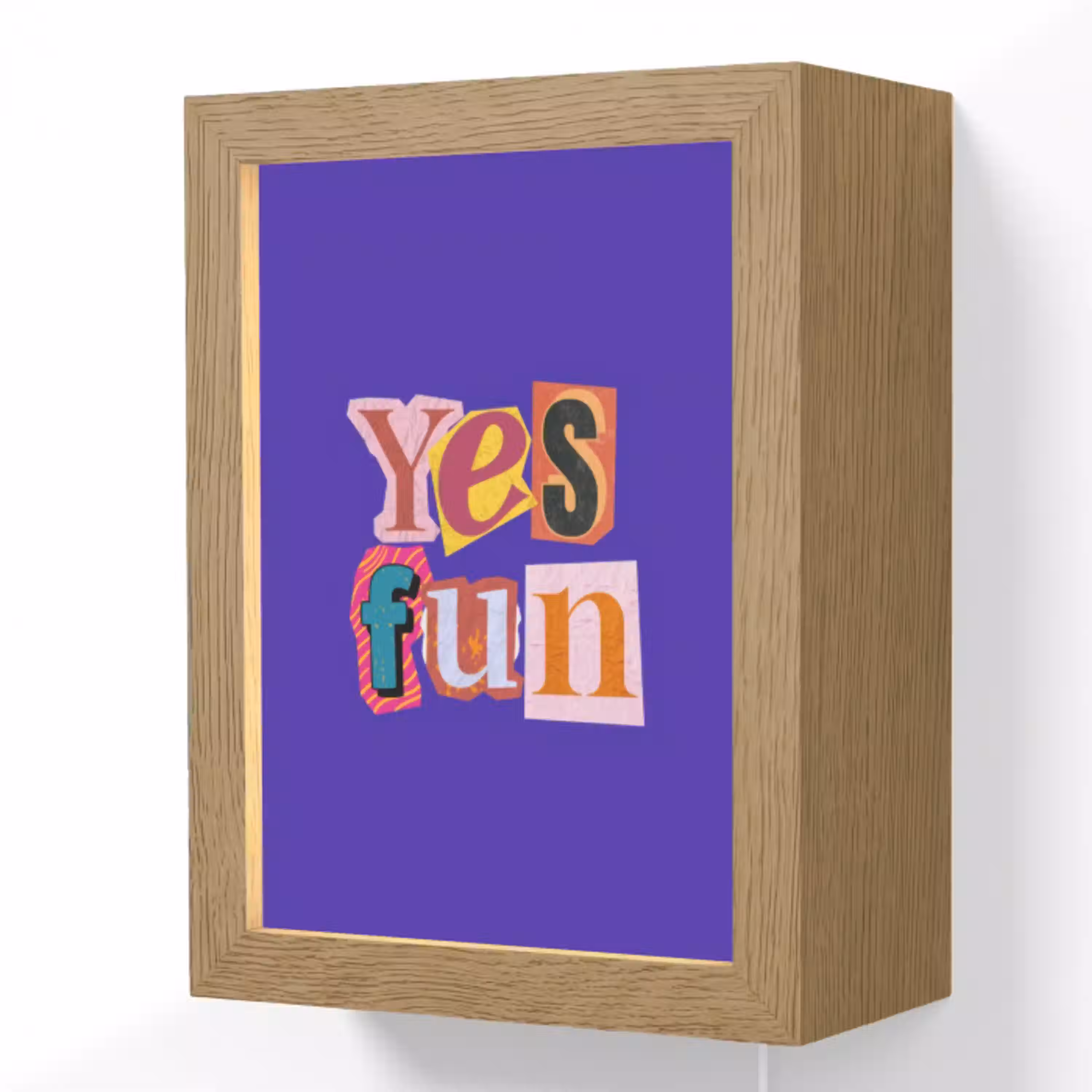 Yes fun - Kleurrijk - Collage-stijl Light Box met kabel (Wandlamp) klein -3d
