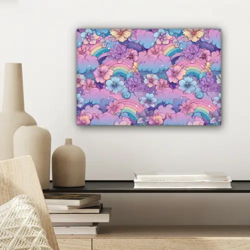 Regenbogen - Bloemen - Kleurrijk - Wolken canvas 2cm klein -sfeer6