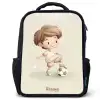 Jongen met een voetbal in bruine tinten Rugzak - Zwart middel -3d