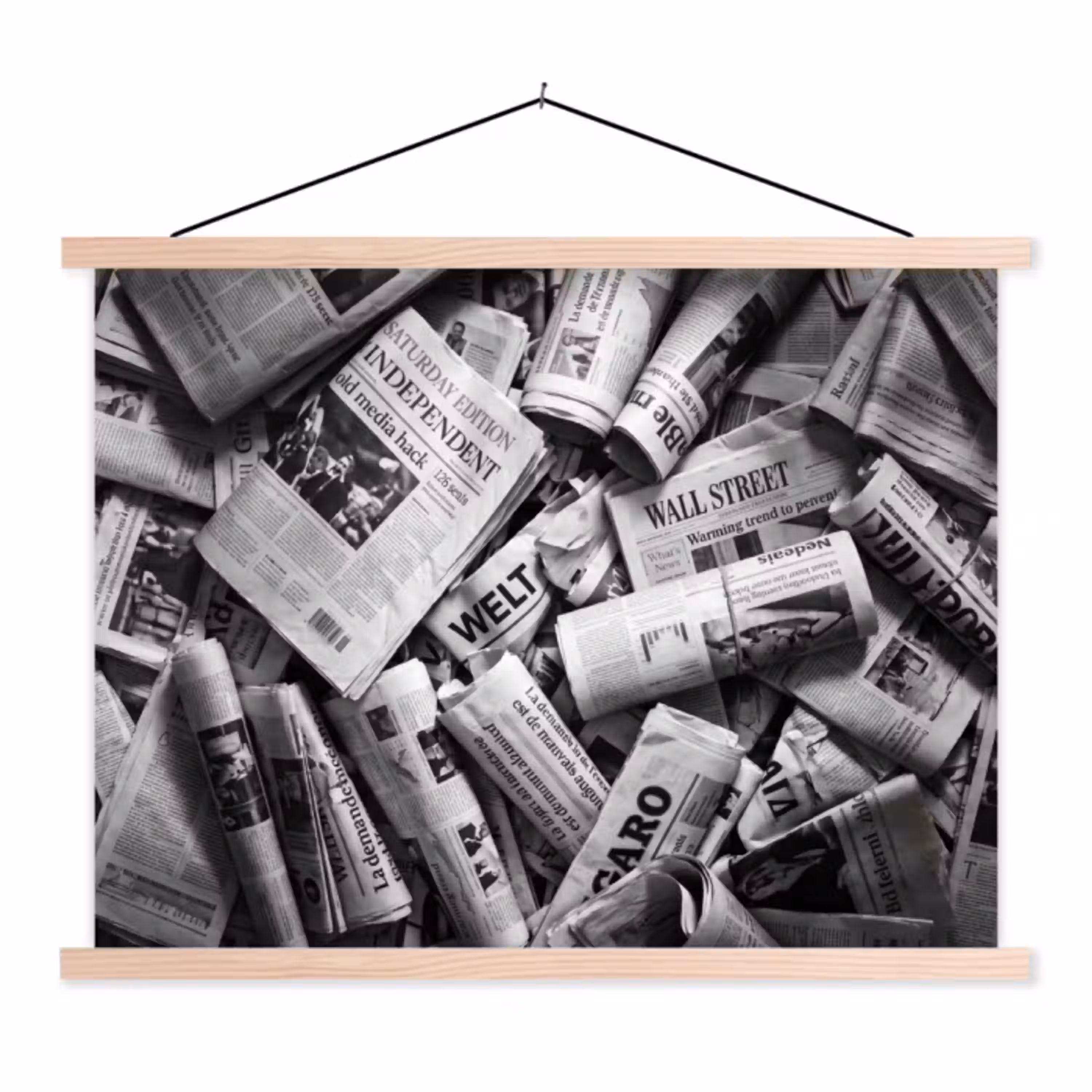 Krant - Stapel - Nieuws - Zwart-wit textielposter latten blank klein -3d