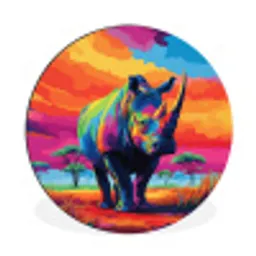 Neushoorn - Zonsondergang - Savanna - Kleurrijk Wandcirkel aluminium klein -3d