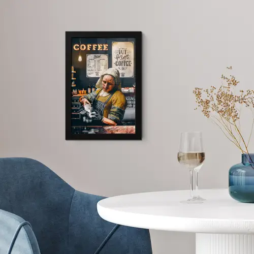 Melkmeisje - Barista - Koffie - Vintage - Kunst - Abstract - Schilderij - Oude meesters fotolijst zwart zonder passe partout klein -sfeer4
