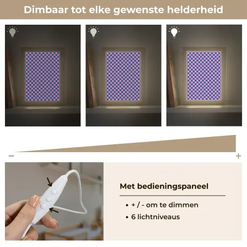 Dambord - Blauw - Patroon - Roze Light Box met kabel klein -USP_dimbaarNL