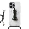 Schaakstuk - Koning - Zwart - Marmer Hoesje iPhone 16 Pro Max met koord klein -3d