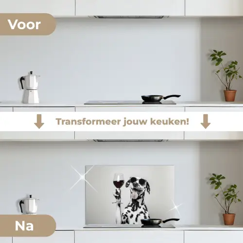 Zonnebril - Dalmatiër - Wijnglas - Tong keuken achterwand spatscherm klein -voor_na_NL