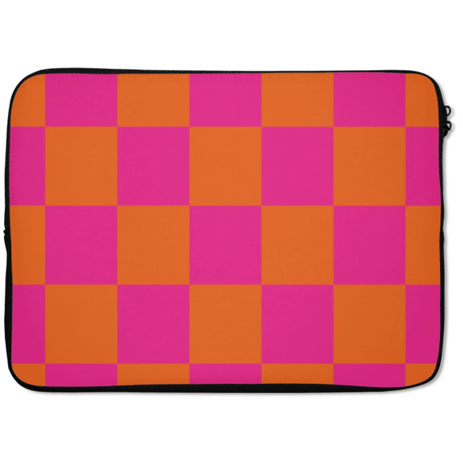 Schaakbord print - Oranje - Roze - Blokjes laptophoes neopreen klein -zkaufland3dotto