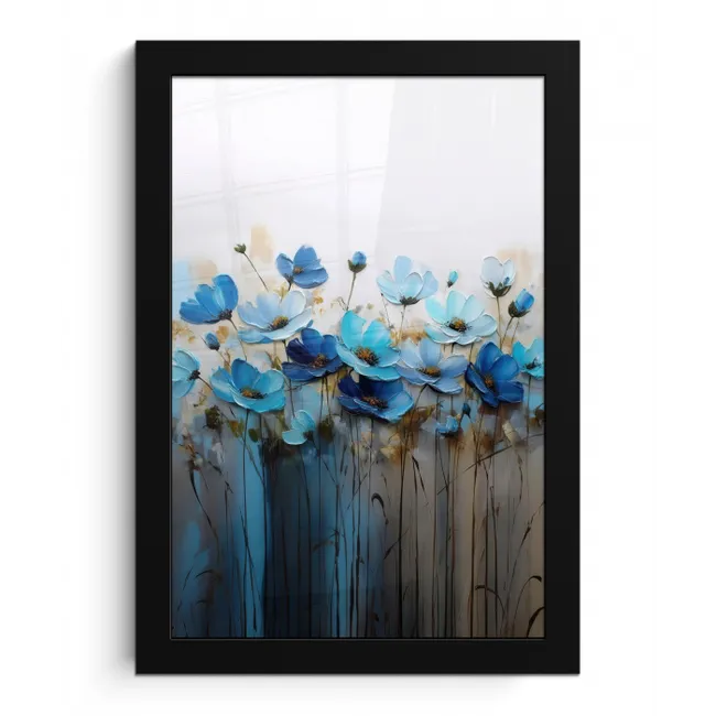 Bloemen - Schilderij - Blauw fotolijst zwart zonder passe partout klein -3d