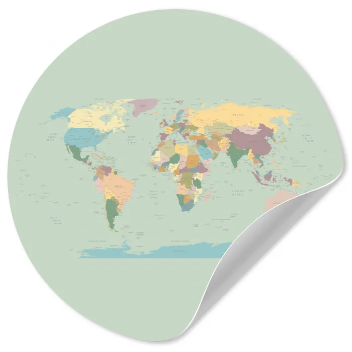 Wereldkaart - Realistisch - Kaart Wandcirkel behangsticker klein -3d