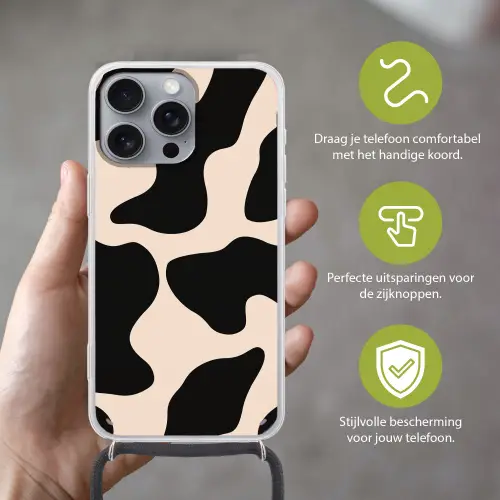 Vlekkenpatroon - Koe - Beige Hoesje iPhone 16 Pro Max met koord klein -sfeer2_NL
