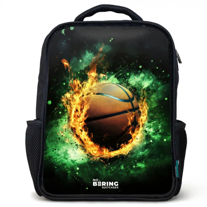 Basketbal in vlammen en explosieve energie Rugzak - Zwart middel -3d