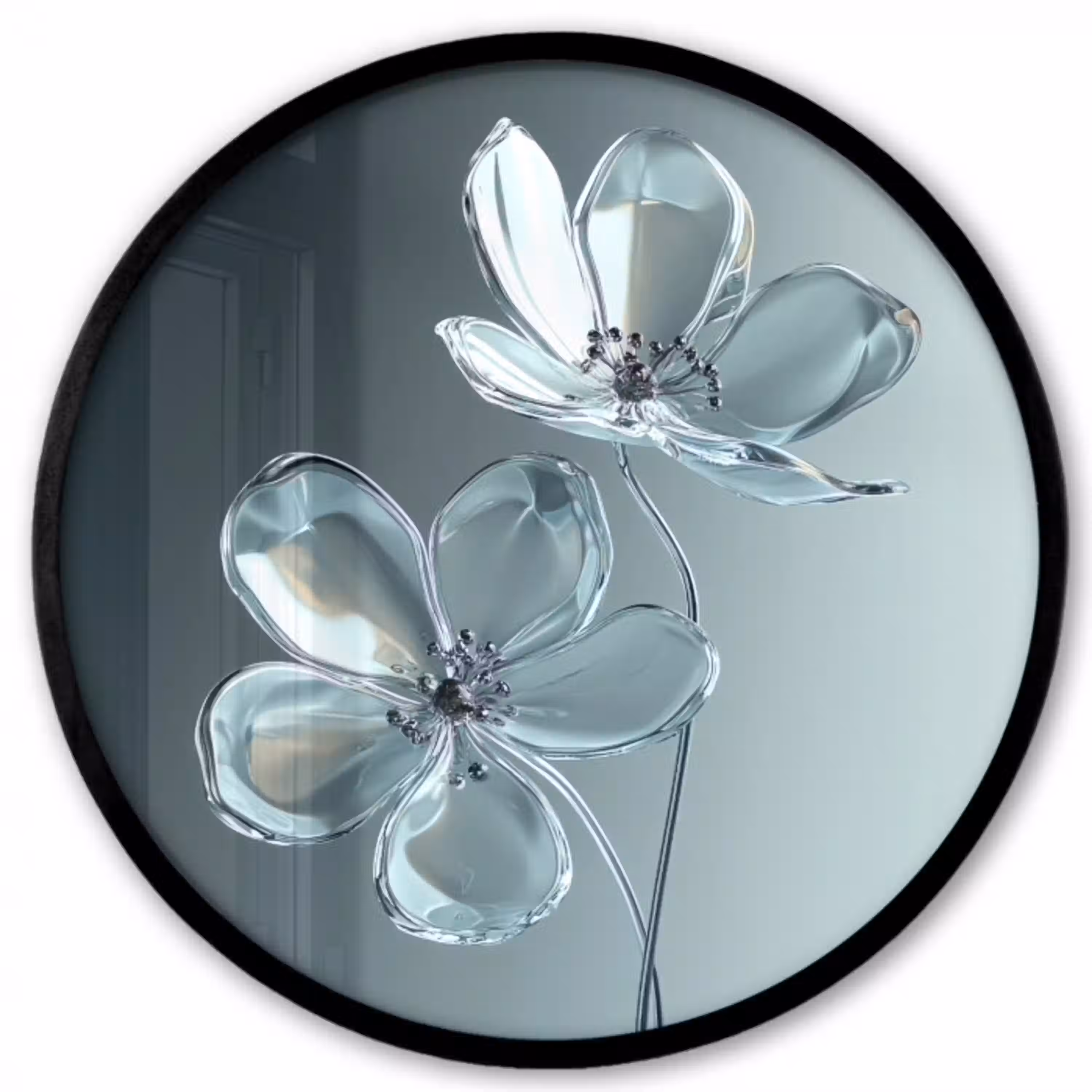 Kristal - Bloemen - Grijs Fotolijst rond zonder passe partout klein -3d