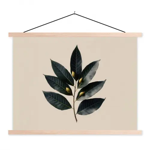 Laurierbladeren - Bloemknoppen - subtiel textielposter latten blank klein -3d