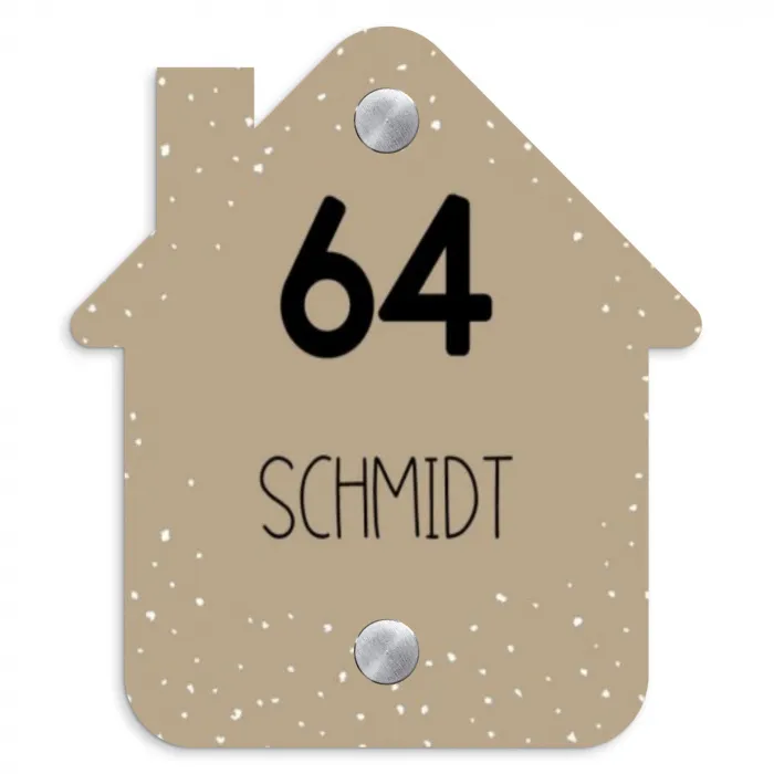 Beige met stippen - Modern Naambord Huisje klein -3d