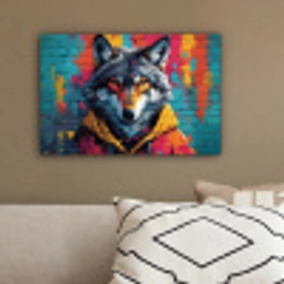 Graffiti - Wolf - Street art - Blauw canvas 2cm klein -sfeer3