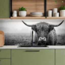 Schotse hooglander - Zwart - Wit - Gras keuken achterwand 2 middel -sfeer3
