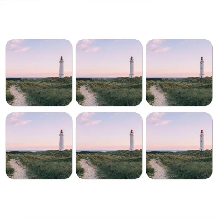 Vuurtoren - Duinlandschap - Zee onderzetter kurk middel -3d