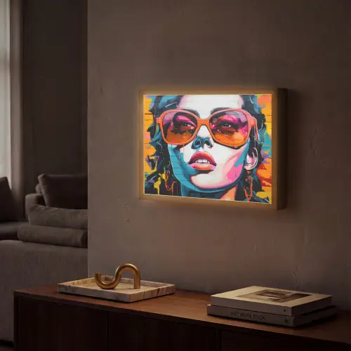 Vrouw - Bril - Kleuren - Graffiti Light Box met batterij (Wandlamp) middel -sfeer1