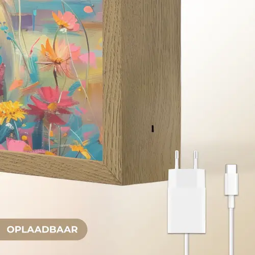 Schotse hooglander - Natuur - Kleurrijk - Bloemen Light Box met batterij (Wandlamp) middel -USP_websiteoplaadbaarNL