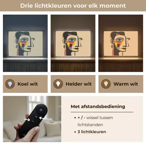 Geometrisch - Felle kleuren - Kubistische stijl Light Box met batterij (Wandlamp) middel -USP_lichtkleurNL