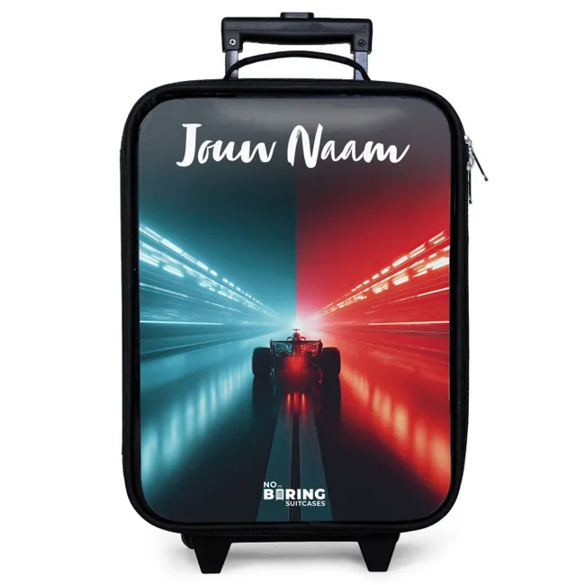 Kinderkoffer met naam - Raceauto - Verlichting - Neon - Rood