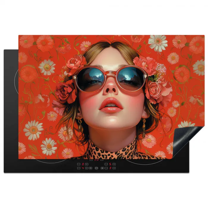 Vrouw - Kleurrijk - Dierenprint - Bloemen Inductie beschermer vinyl 3mm klein -3d