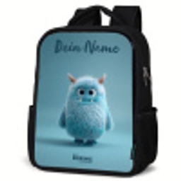 Blauw pluizig monster met hoorns Rugzak - Zwart middel -schuin