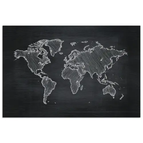 Wereldkaart - Krijt - Zwart - minimalistisch poster papier klein -3d
