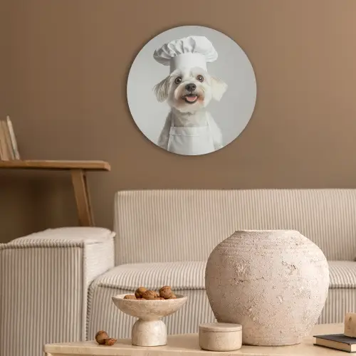 Hond - Wit - Kok Akoestische PET Vilt - Rond klein -sfeer1